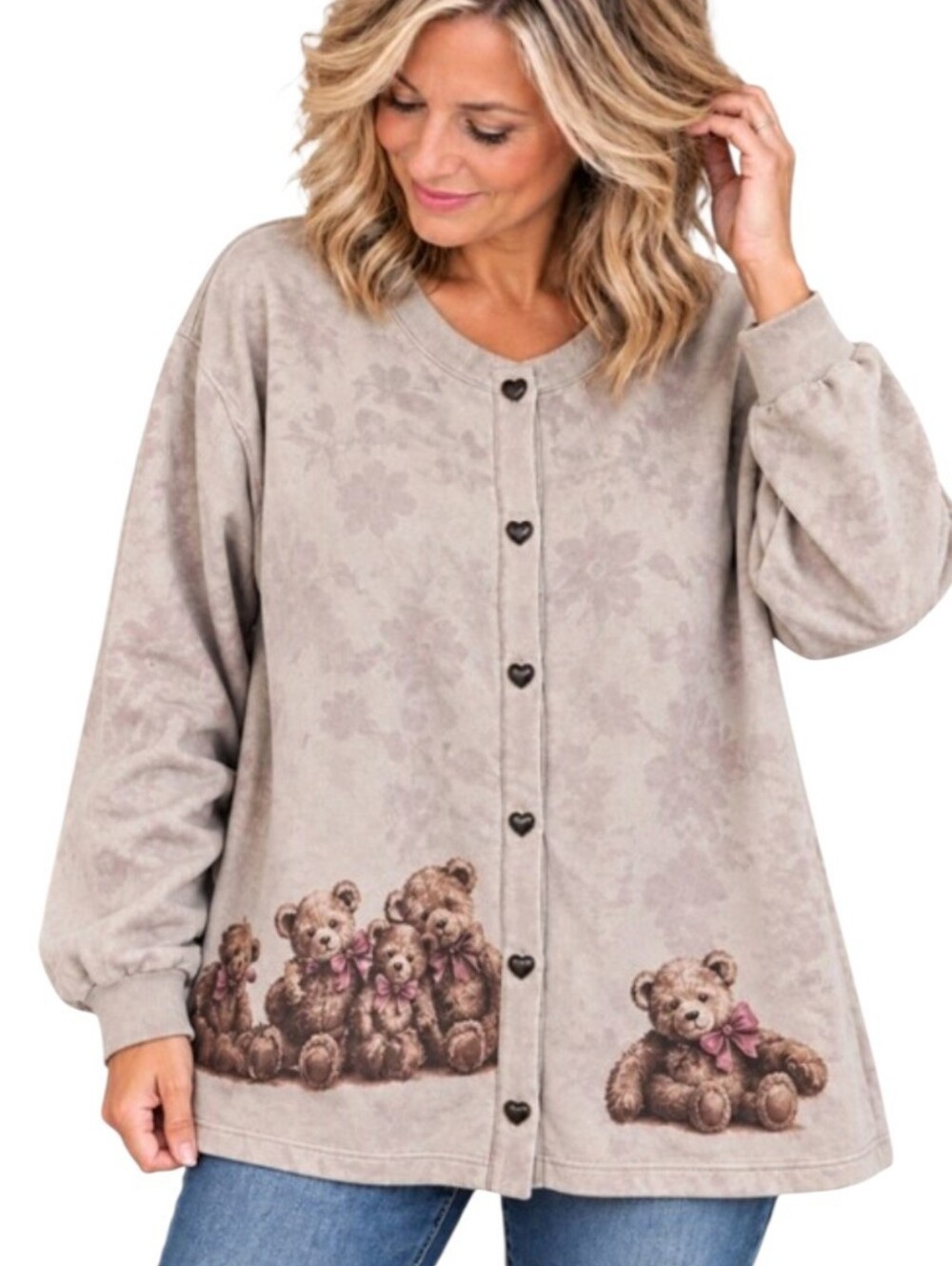 Artisans Unlimited Women’s XXL Teddy Bear Print Button Front Cardigan Jacket New